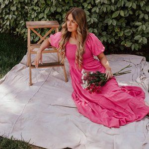 The Sweet Kiss Smocked Maxi Dress In Taffy Pink By Pink Desert Size Small NWT!